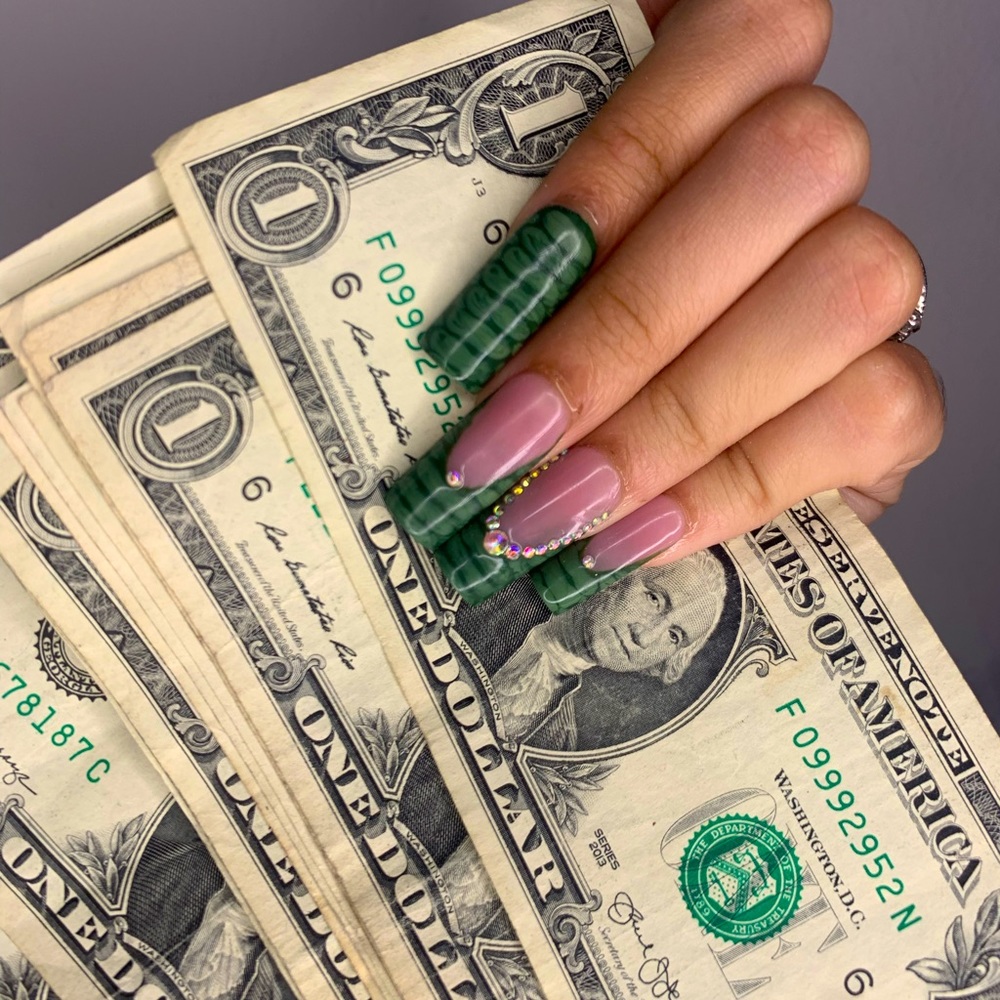 GREEN ALLIGATOR FRENCH TIP PRESS ON NAILS